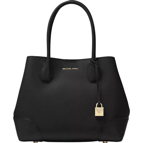 Michael Kors Mercer Corner Large Center Zip Leather Tote Black 